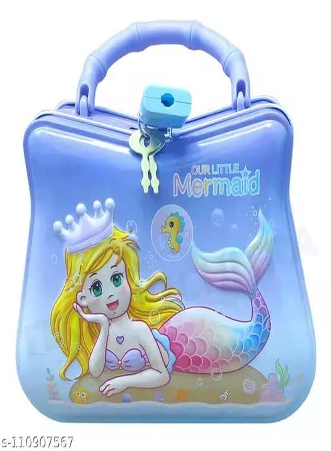 SHREE TECHNESH® Cute and Practical 3D Printed Metal Frozen Princess Piggy Bank with Lock and Key Multicolor (Blue Mermaid) - Image 3